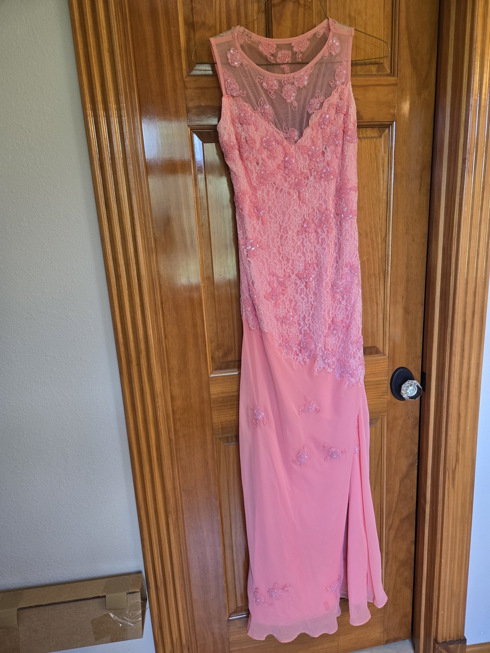 Coral Pink Lace Special Occasion Gown -size 4